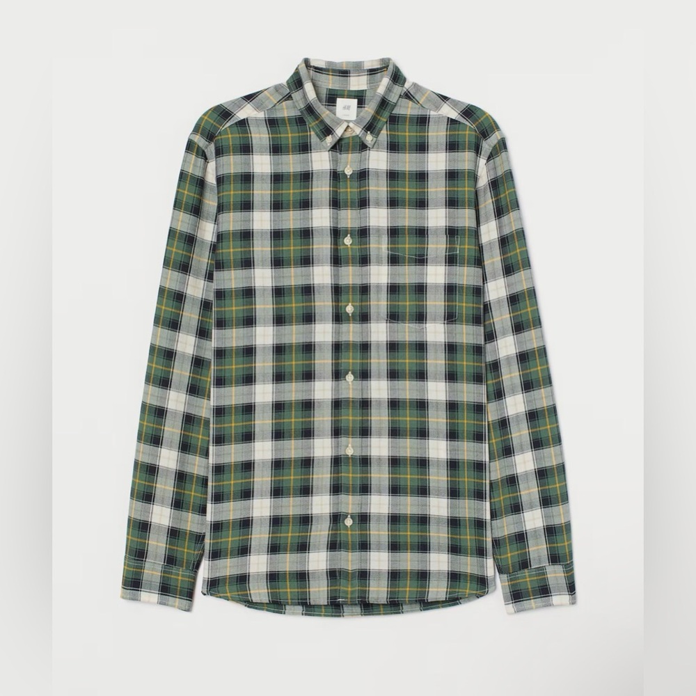 H&M Button Up Shirt Mens XL Long Sleeves Green Plaid